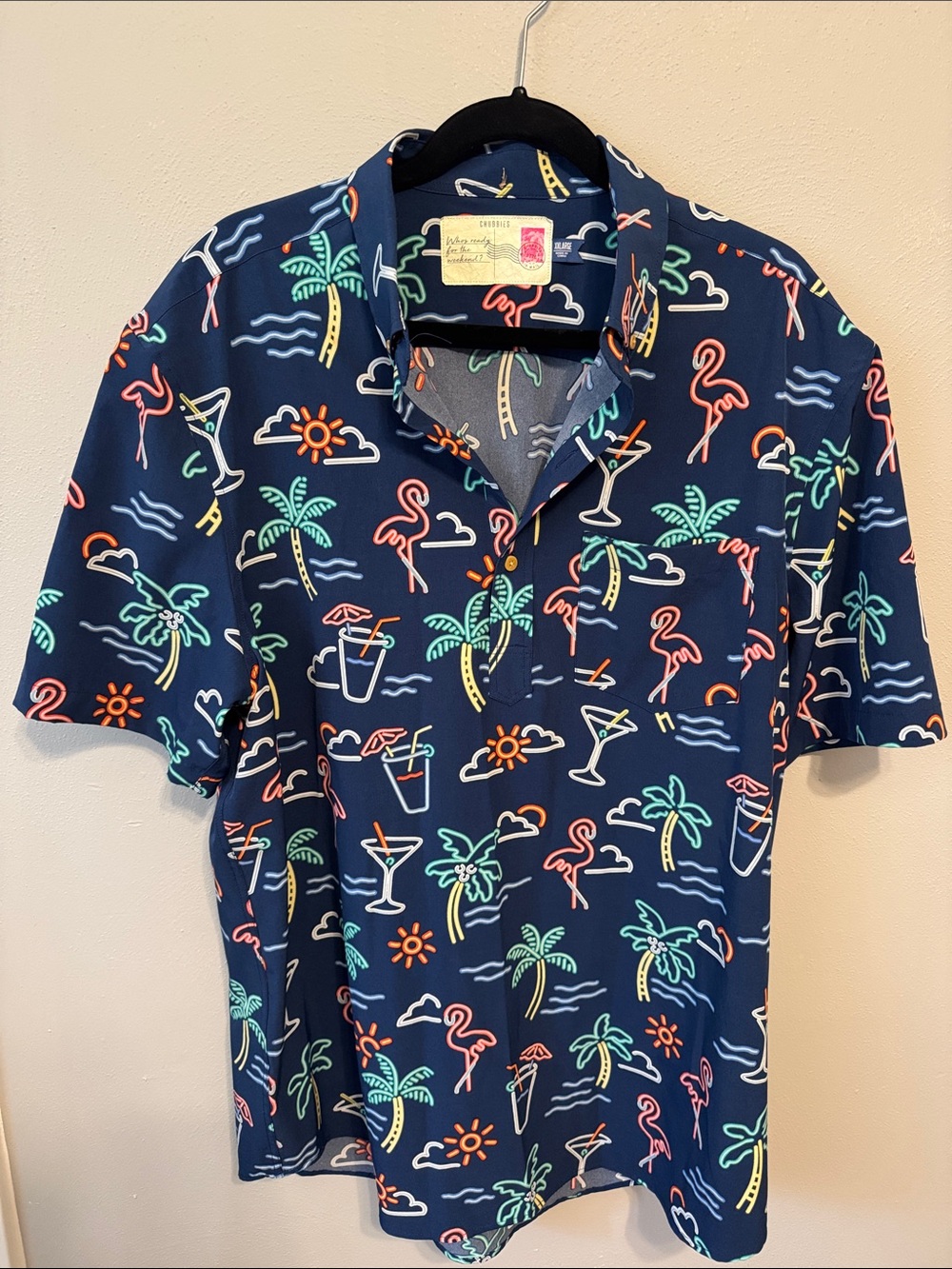 chubbies Navy Tropical Neon Print Short-Sleeve Button-Down Shirt